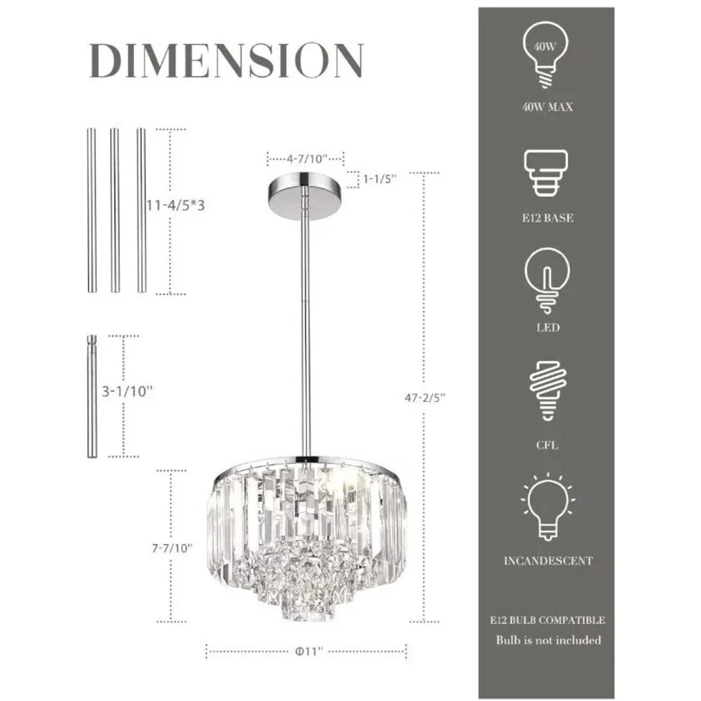 Cargifak Crystal Chandelier, 4-Tier Modern Chandelier with Polished Chrome Fi...